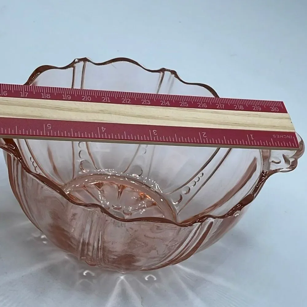 Anchor Hocking Oyster and Pearl pink depression glass handled bowl.